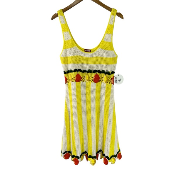 NWT Staud Knit Embroidered Citrus Wallflower Crochet Mini Dress size Large - Picture 7 of 12